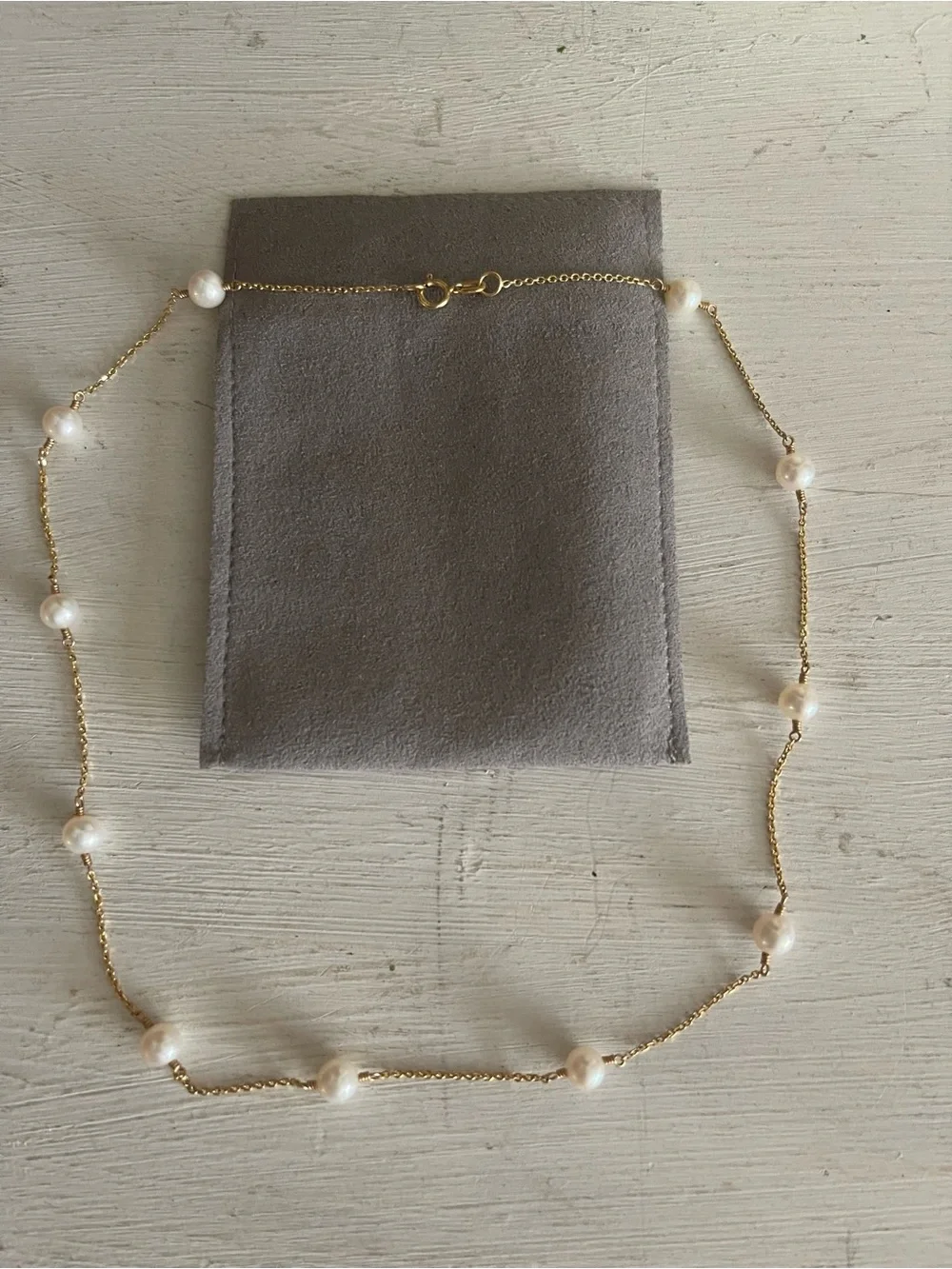 14k Gold Pearl Station Necklace